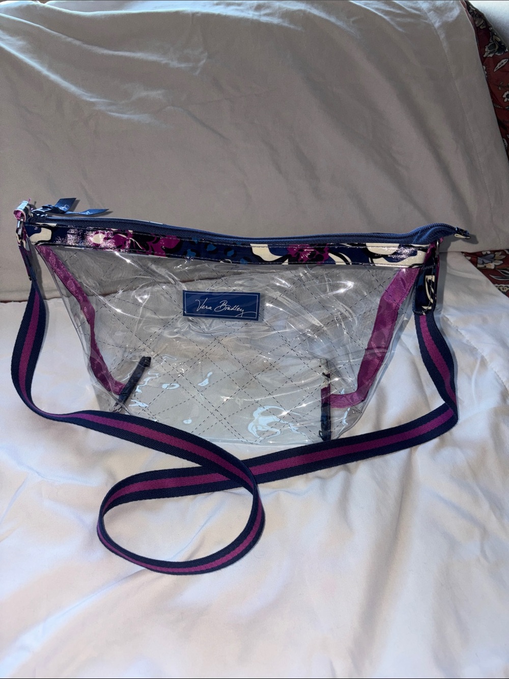 Vera Bradley Clear Crossbody with Purple Trim and Navy Accents